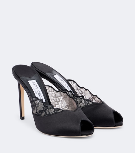 Brigitte lace-trimmed satin mules