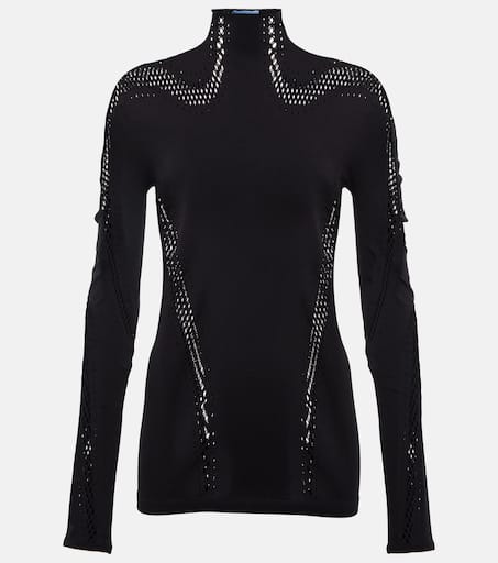 Open-knit high-neck mesh top in black - Mugler | Mytheresa