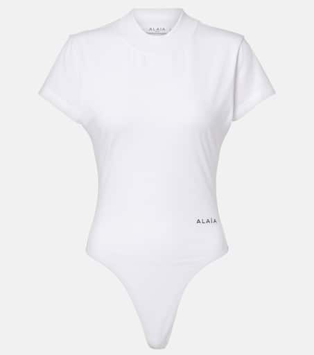 Tシャツ・カットソー ALAIA Halter cotton viscose bodysuit BLANC CASSE ALAÏA Halter Bodysuit in Blanc Casse | FWRD