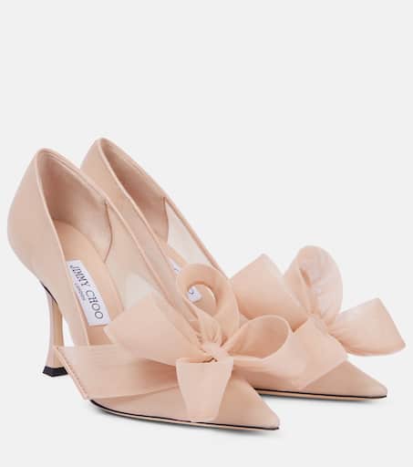 Staz 90 bow-detail leather and tulle pumps in beige - Jimmy Choo
