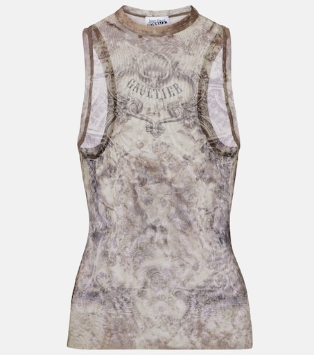 トップス Jean Paul GAULTIER Mesh Tank Top Médallion printed mesh tank top in beige - Jean Paul Gaultier