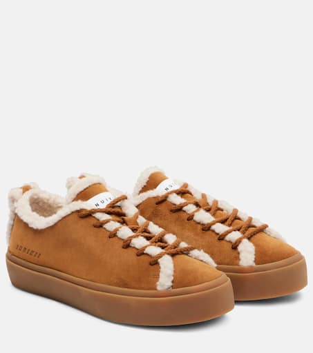 Shearling-trimmed suede low-top sneakers in brown - Inuikii | Mytheresa