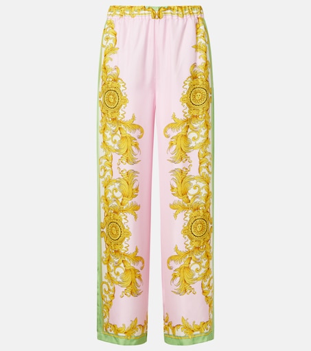 Printed silk twill wide-leg pants in multicoloured - Versace