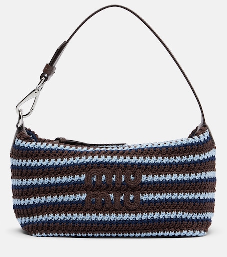 Crochet striped shoulder bag in brown - Miu Miu | Mytheresa