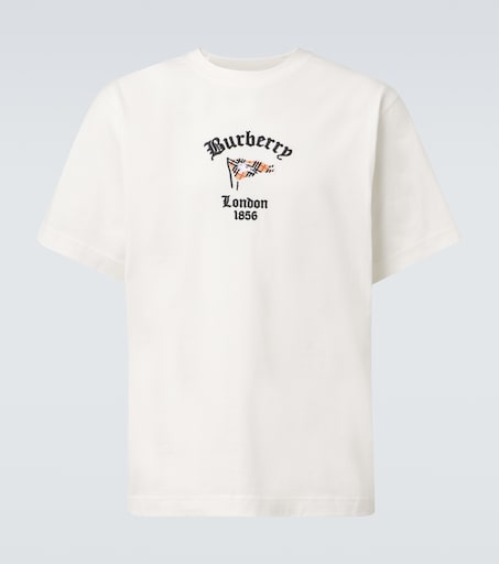 BURBERRY ホワイト Tシャツ Sサイズ 定番 シンプル 夏 白 Embroidered cotton jersey T-shirt in white - Burberry | Mytheresa