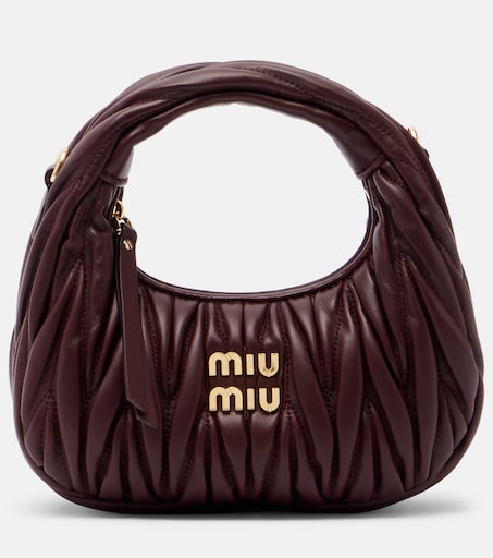Wander Mini matelassé leather top-handle bag in burgundy - Miu Miu