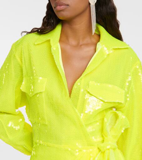 Sequined shirt wrap dress in yellow David Koma Mytheresa