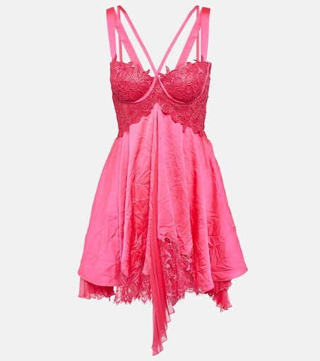 Lace-trimmed satin minidress in pink - Versace | Mytheresa