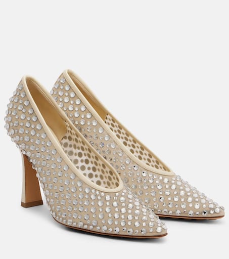 [ BOTTEGA VENETA ] ソフィア 90 レザーパンプス Sofia 90 crystal-embellished leather-trimmed pumps in beige