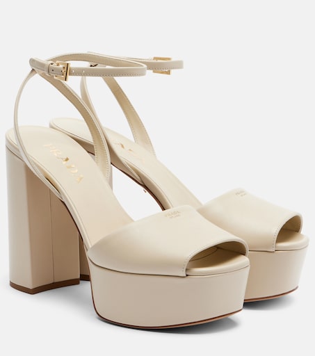 Leather platform sandals in beige - Prada | Mytheresa