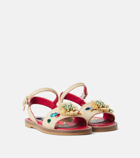 Embellished raffia-effect sandals in beige - Dolce Gabbana Kids