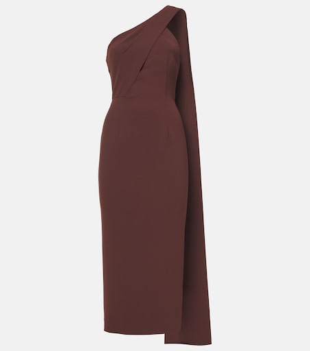 roland mouret asymmetric cady midi dress in brown - Color:OFF WHITE A-line Shirt Dress with smart_tag-Clothing dry clean
