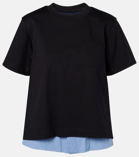 【sacai】Hybrid Slit Pocket Cotton Poplin T-shirt Layered cotton T-shirt in blue - Sacai | Mytheresa