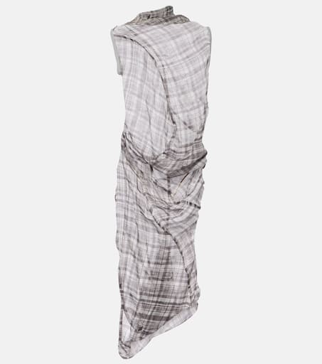 ■Acne Studios■Dsaam チェック ドレープ シルク ミディドレス Dsaam checked draped silk midi dress in black - Acne Studios