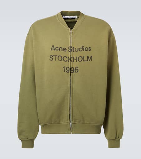 Logo cotton-blend fleece sweatshirt in green - Acne Studios