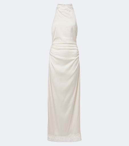 Bridal lace-trimmed satin maxi dress