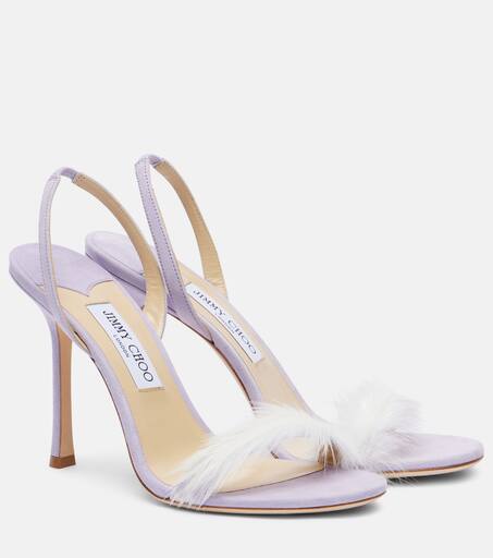 ち*ー様 JIMMY CHOO パープル ミュール 72138” | Lilac Suede Sandal with Feather Embellishment