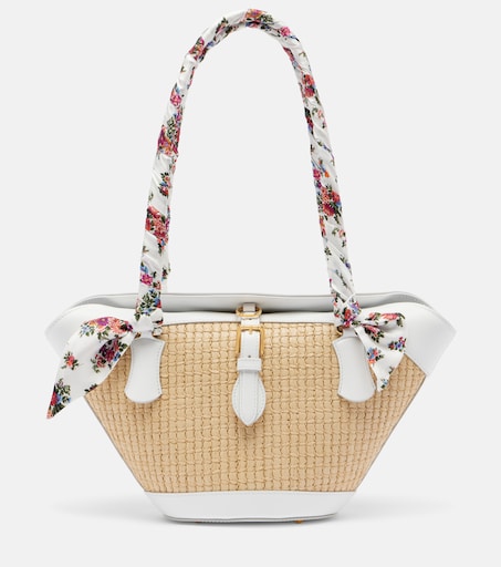 Capri Medium leather-trimmed raffia tote bag in beige - Dolce
