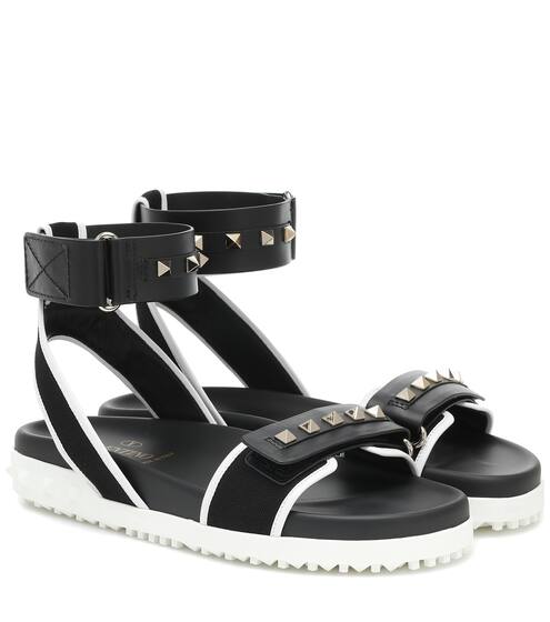 Valentino Garavani Rockstud leather-trimmed sandals | Valentino
