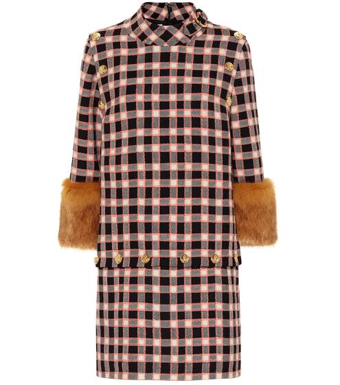 Faux-fur-trimmed wool minidress | Gucci