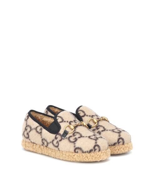 Mocassins Horsebit en laine mélangée à logo | Gucci Kids