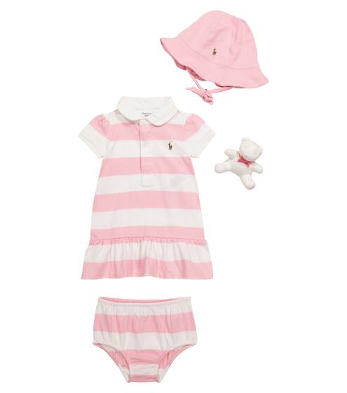 Baby striped cotton dress, bloomers, hat and soft toy set | Polo Ralph Lauren Kids
