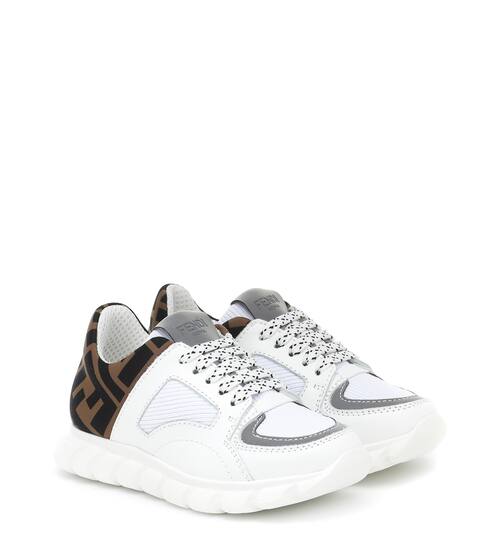 Leather-trimmed mesh sneakers | Fendi Kids