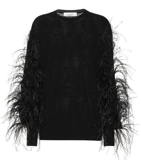 Feather-trimmed sweater | Valentino