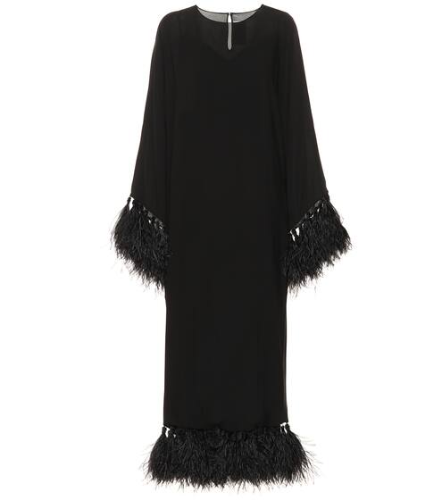 Feather-trimmed silk dress | Valentino