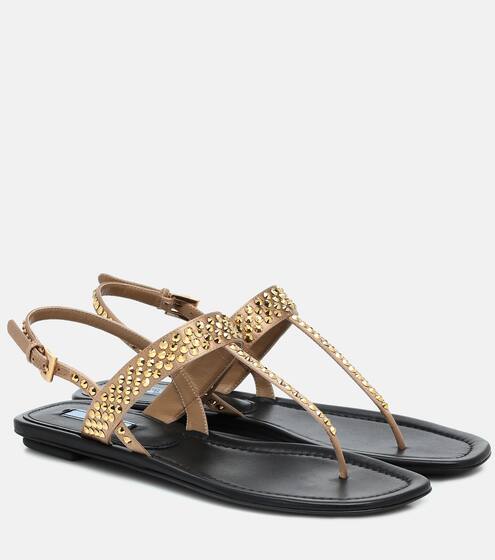 Embellished metallic leather sandals | Prada