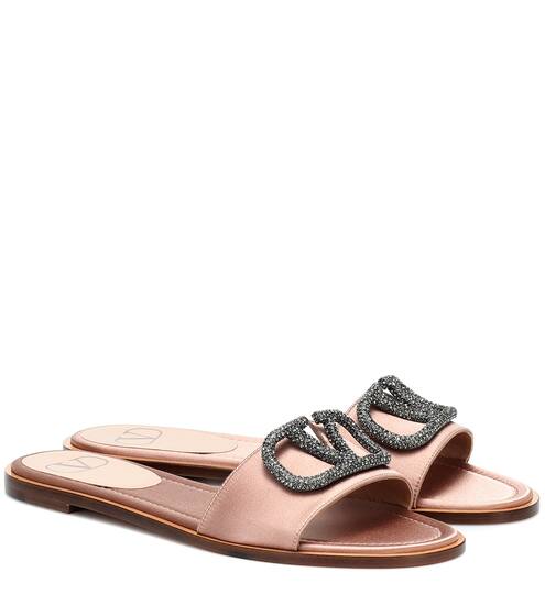 Valentino Garavani VLOGO Glow embellished satin slides | Valentino