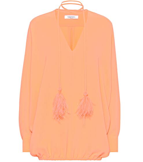 Feather-trimmed silk-crêpe blouse | Valentino