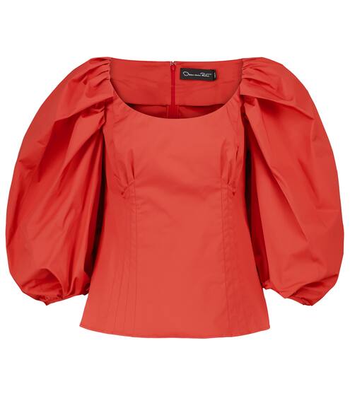 Puff-sleeve stretch-cotton top | Oscar de la Renta