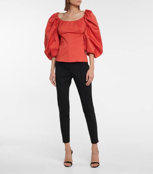 Puff-sleeve stretch-cotton top | Oscar de la Renta