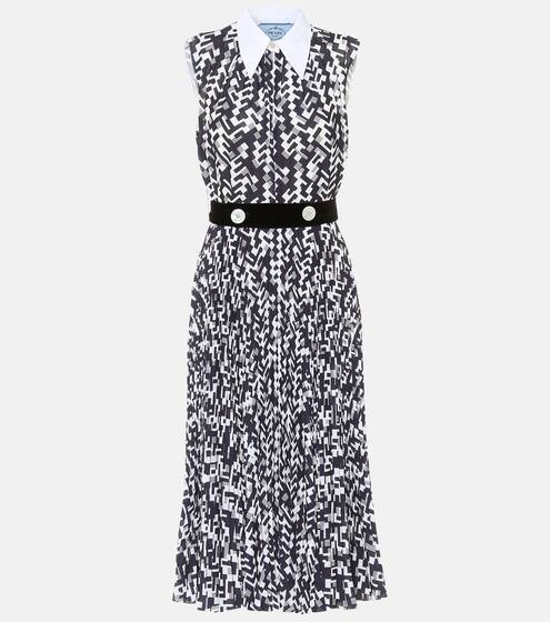 Printed pleated midi dress | Prada