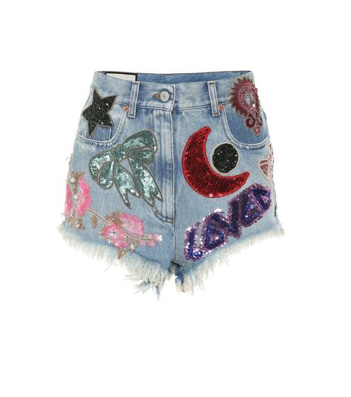 Sequinned denim shorts | Gucci