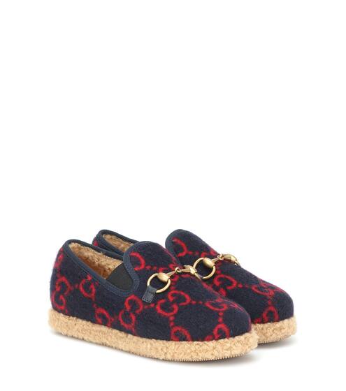 Mocassins Horsebit en laine mélangée à logo | Gucci Kids