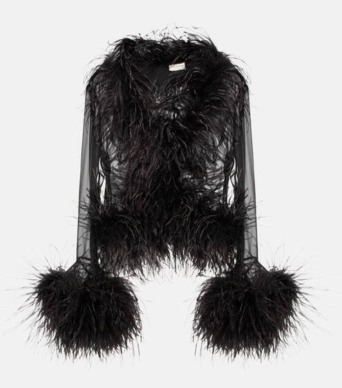 Feather-trimmed silk blouse | Saint Laurent