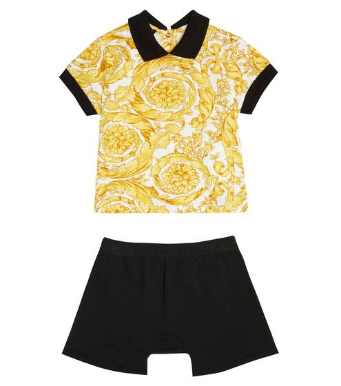 Baby cotton-blend polo shirt and shorts set | Versace Kids