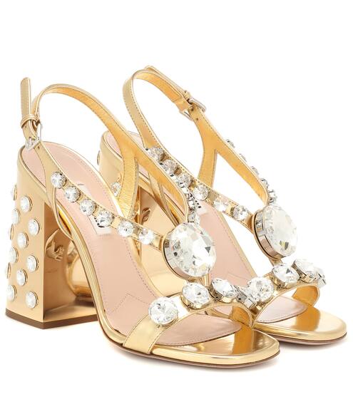 صندل من الجلد المعدني مع تزيين | Miu Miu