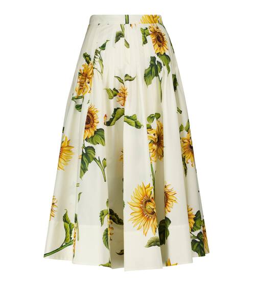 Floral stretch-cotton poplin midi skirt | Oscar de la Renta