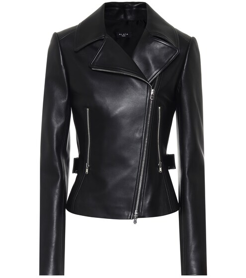 black leather zip up jacket