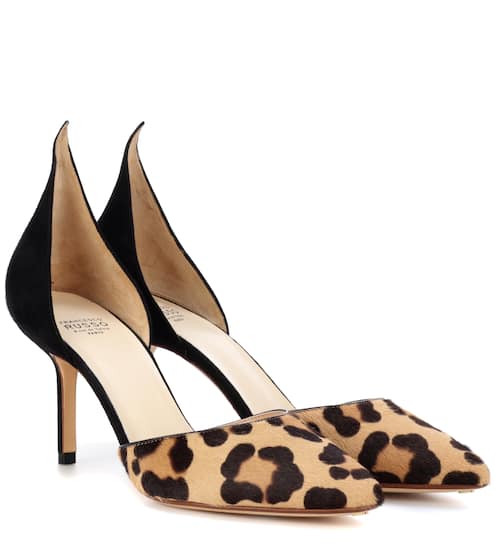 francesco russo leopard-printed calf hair pumps