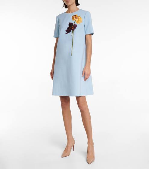Floral-embroidered wool-blend minidress | Oscar de la Renta