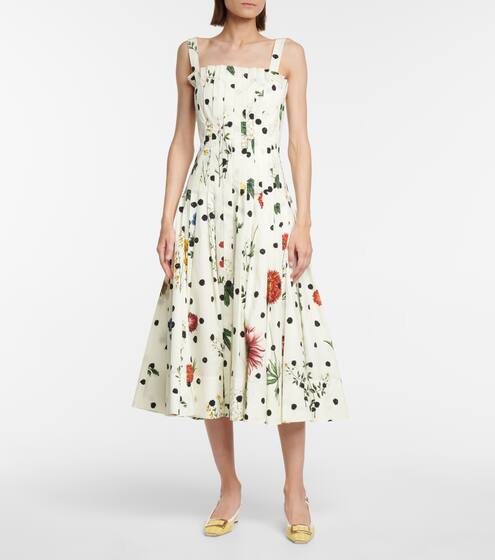 Floral pleated cotton maxi dress | Oscar de la Renta
