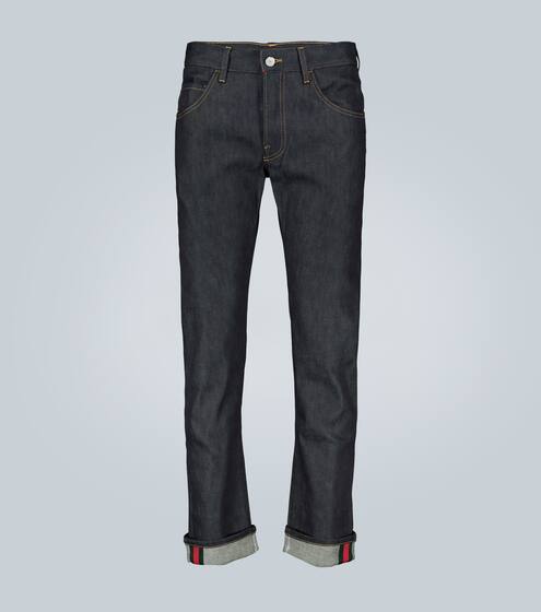 Tapered denim pant with Web | Gucci