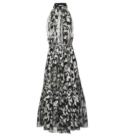 Metallic silk-jacquard midi dress | Saint Laurent