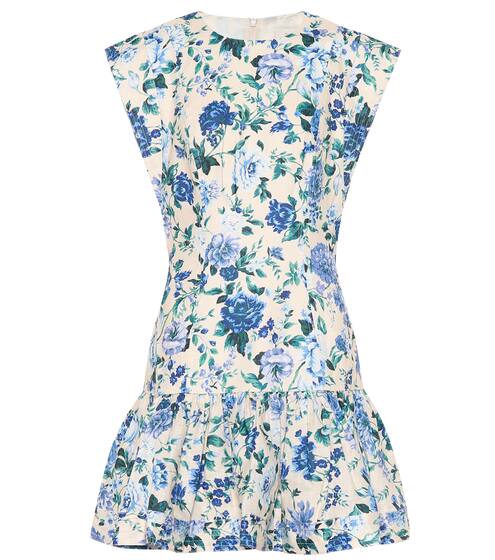 فستان قصير من الكتان بطبعات Moncur | Zimmermann