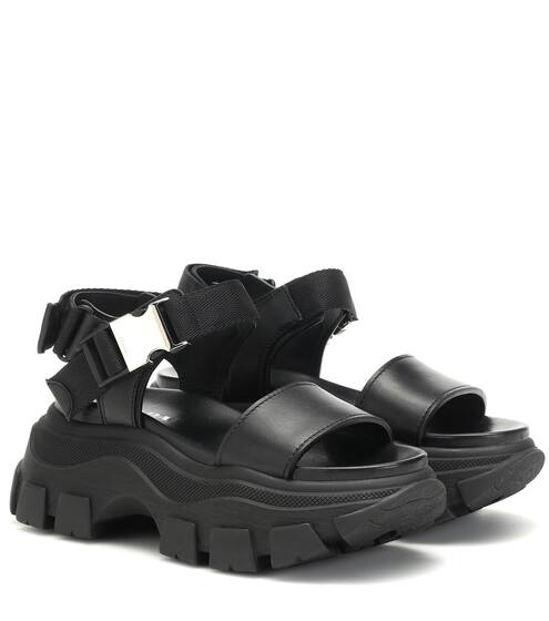 Block leather-trimmed sandals | Prada