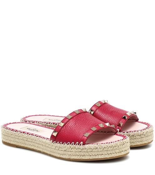 Valentino Garavani Rockstud leather espadrille slides | Valentino